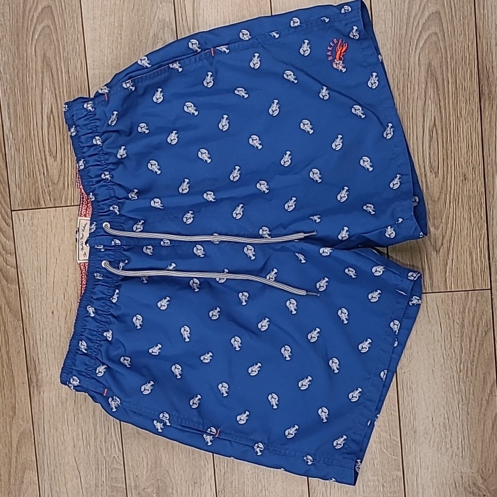 TED BAKER Lobsters Pattern Blue White Size 3 Medium Mens Swim‎ Trunks Shorts